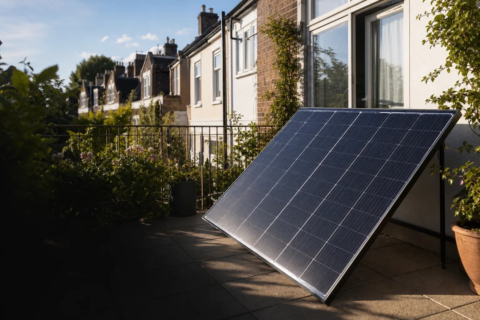 Solar panels beside a modern British home
